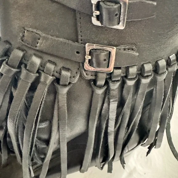 Fabianelli Italian Made Leather Black Fringe Ankle Booties with Buckle Accents - Picture 8 of 13